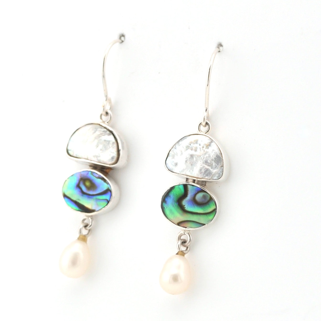 Side View Keshi Pearl Abalone Drop Earrings