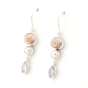 Side View Malabar Shell Pearl CZ Earrings