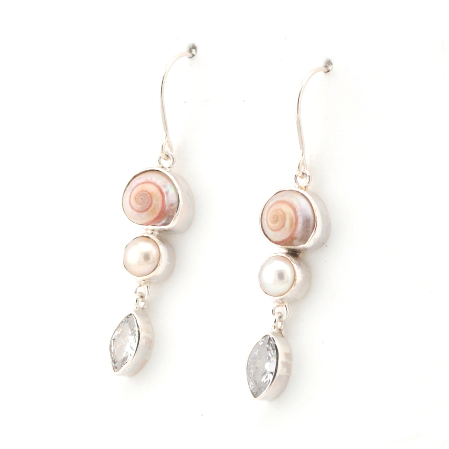 Side View Malabar Shell Pearl CZ Earrings