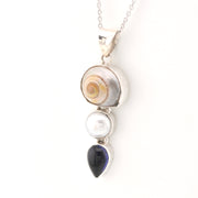 Side View Malabar Shell Pearl Iolite Necklace