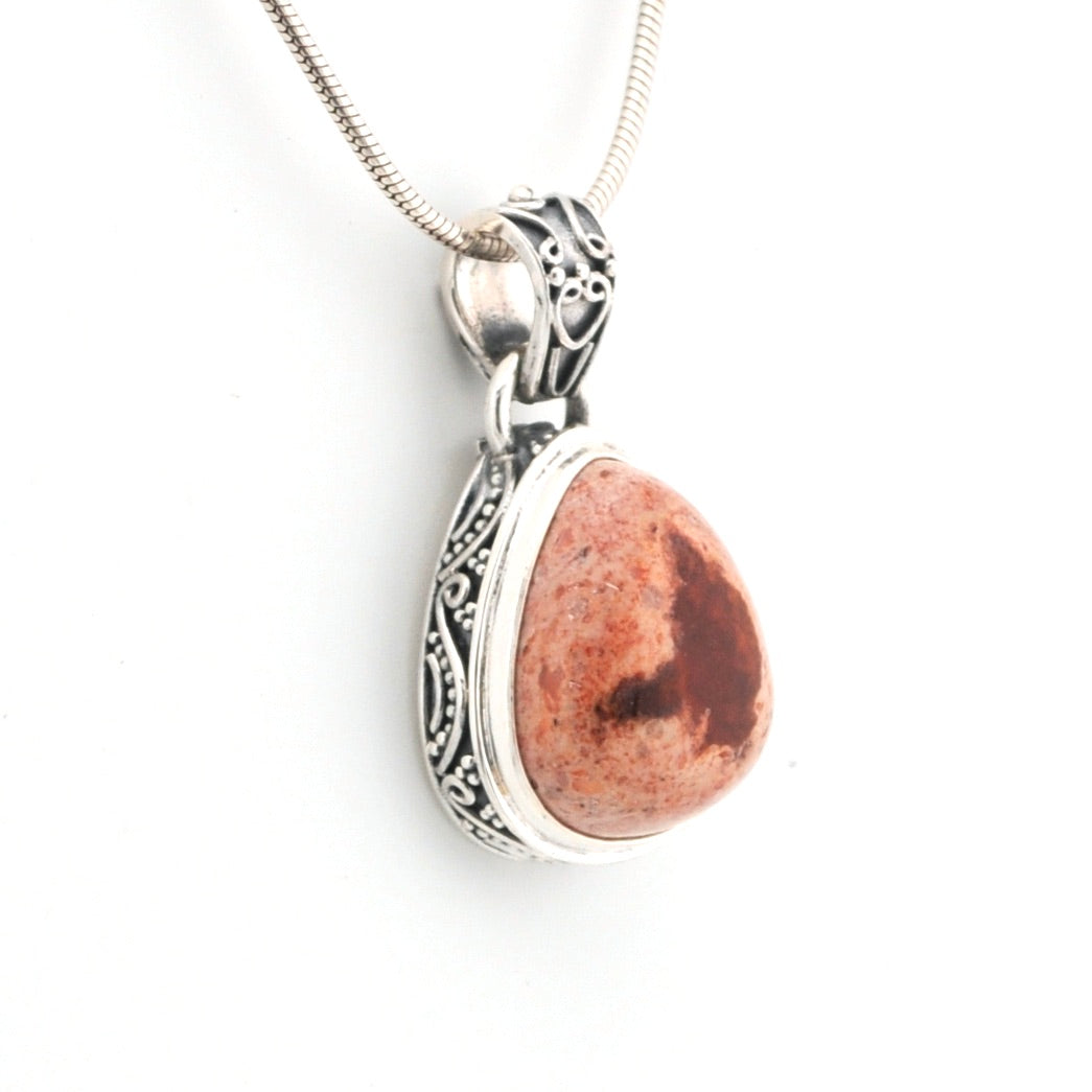 Side View Mexican Fire Opal 14x16mm Tear Bali Pendant