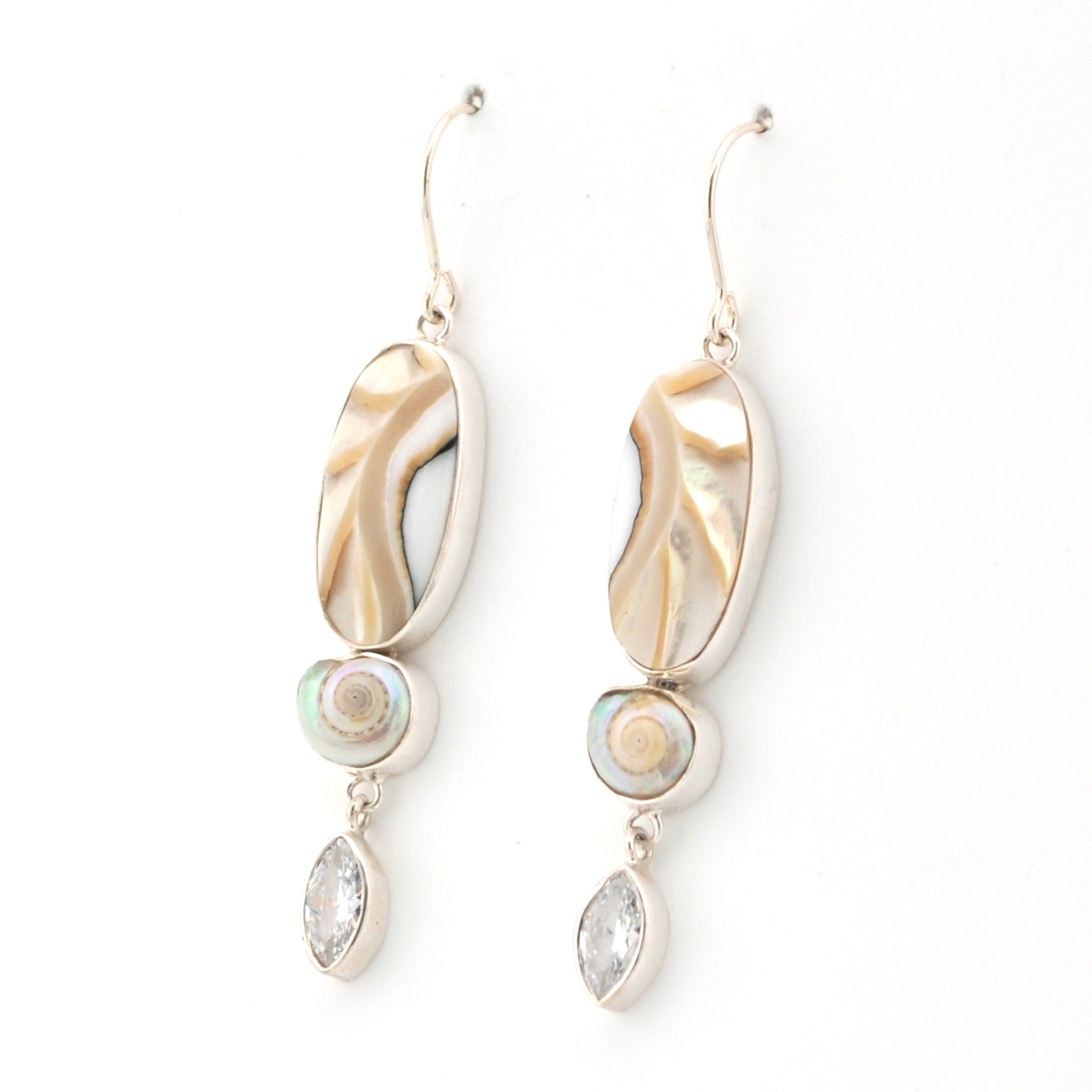 Side View Nautilus Shell White Topaz Earrings