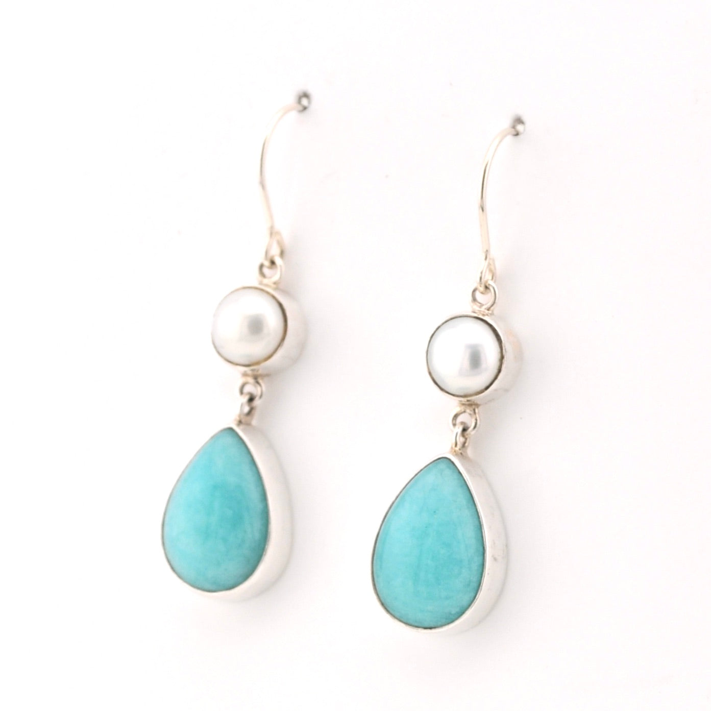 Side View Pearl Amazonite Earrings