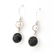 Side View Pearl Black Onyx Round Dangle Earrings