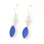 Side View Pearl Cobalt Sea Glass Marquise Earrings