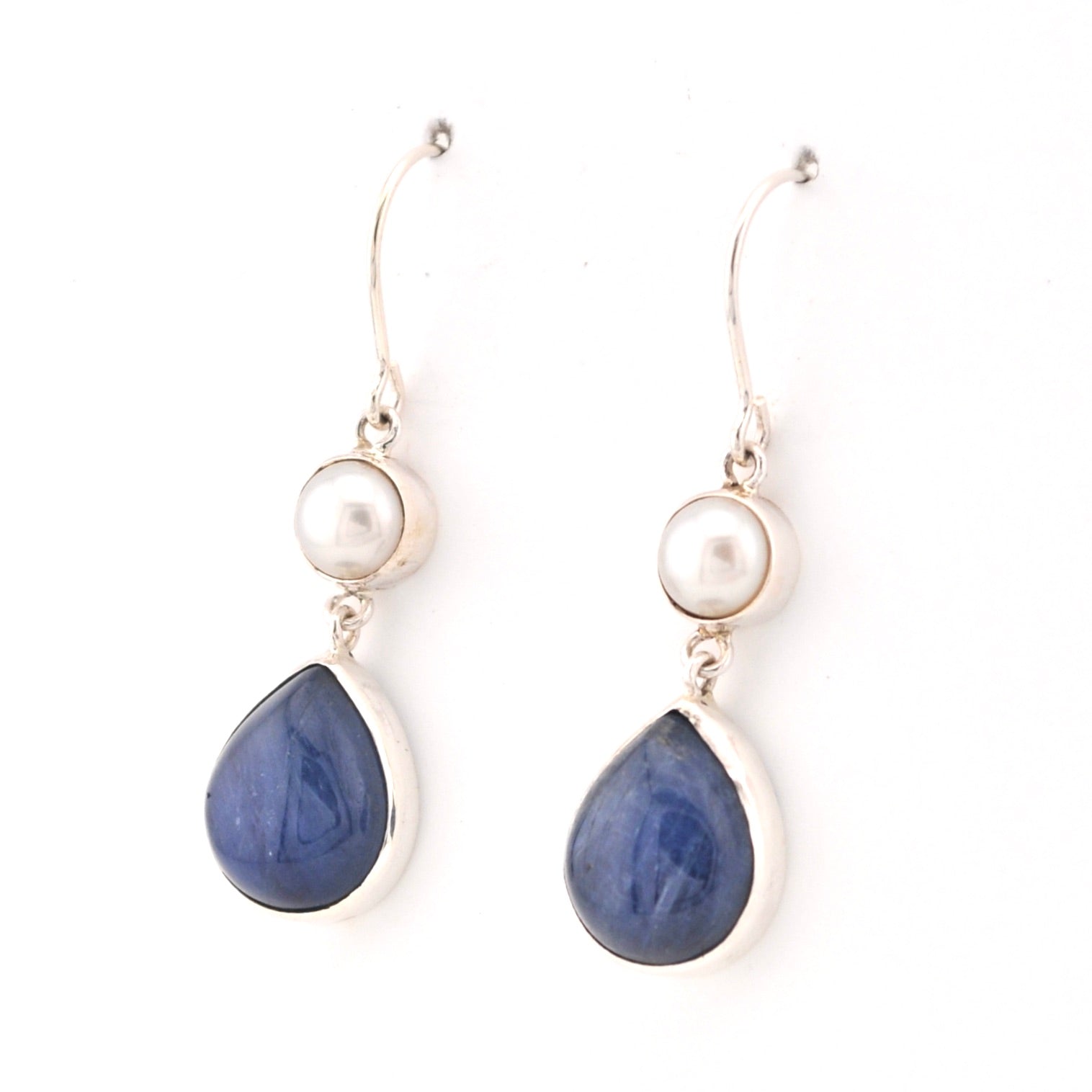 Side View Pearl Kyanite Dangle Earrings