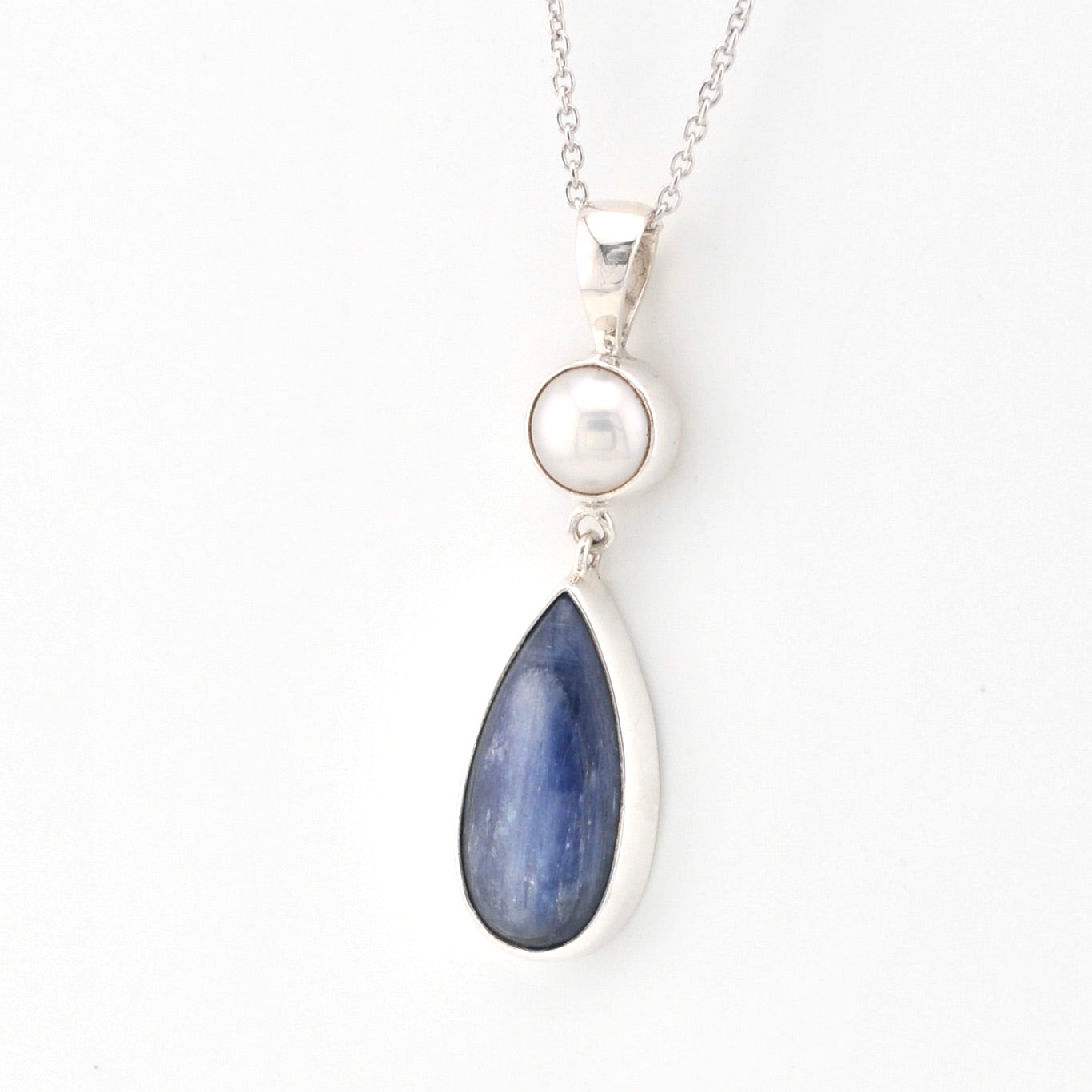 Side View Pearl Kyanite Necklace