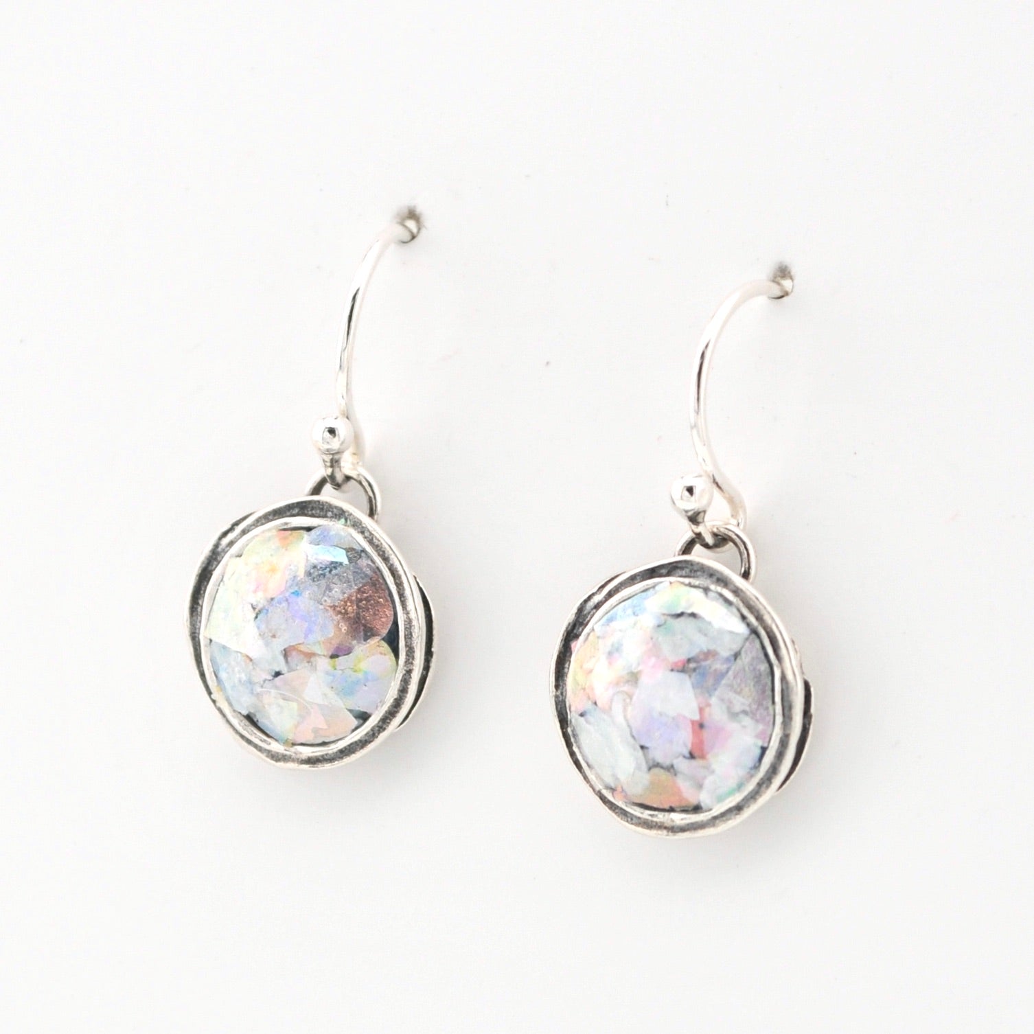 Side View Roman Glass Circle Dangle Earrings 1785