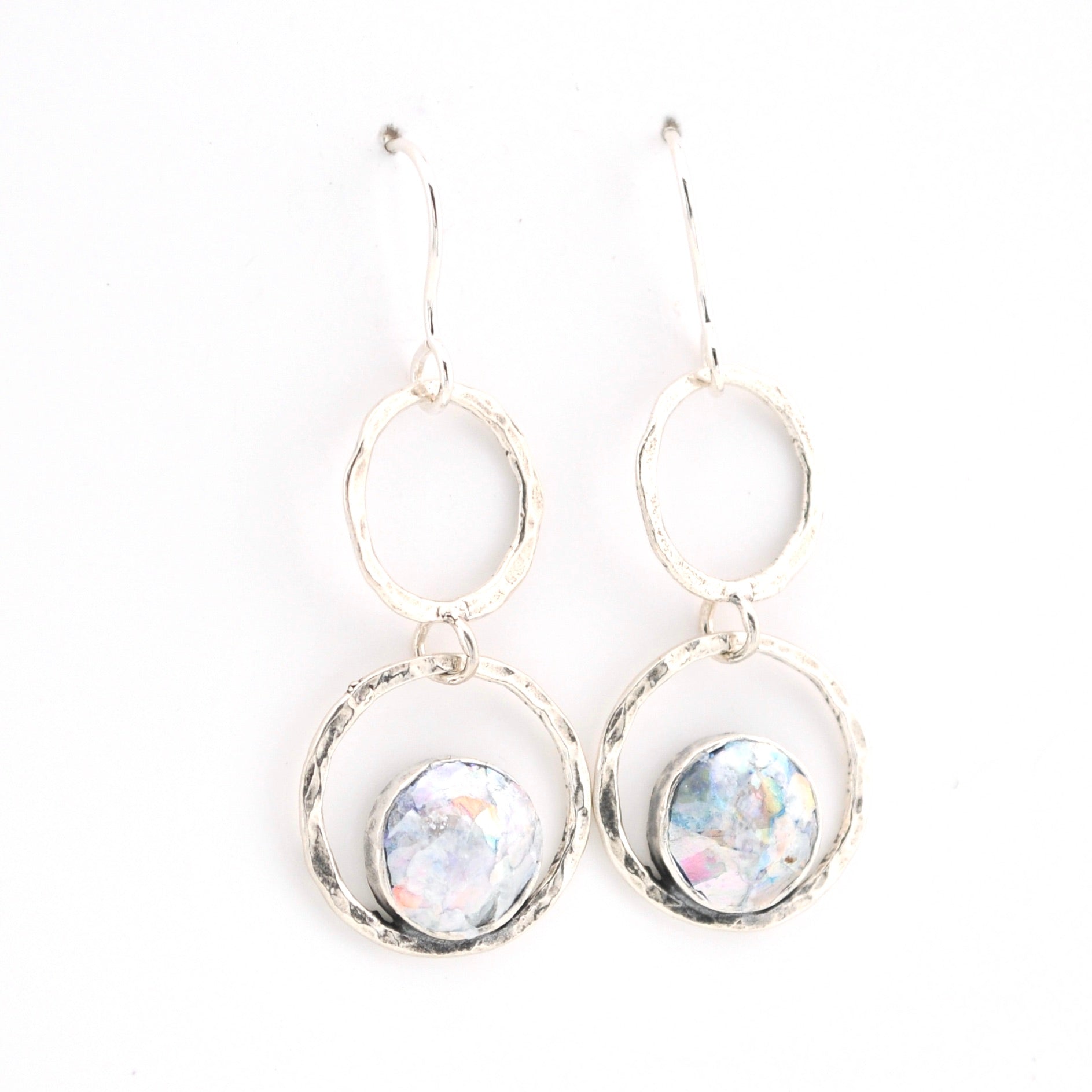 Side View Roman Glass Double Circle Earrings 18602