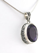 Side View Silver Amethyst 10x14mm Oval Bali Pendant