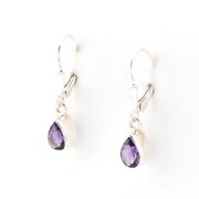 Side View Silver Amethyst 5x7mm Tear Dangle Earrings
