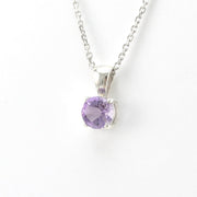 Side View Silver Amethyst 6mm Round Necklace