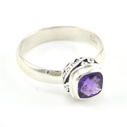 Side View Silver Amethyst 6mm Square Bali Ring