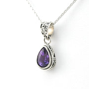 Side View Silver Amethyst 6x9mm Tear Bali Necklace