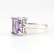 Side View Silver Amethyst 7x9mm Prong Set Rectangle Ring Size 8