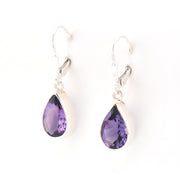 Side View Silver Amethyst 8x12mm Tear Dangle Earrings 15506