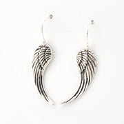 Side View Silver Angel Wing Dangle Earrings