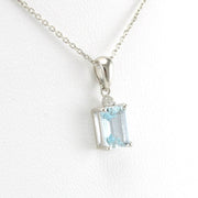 Side View Silver Aquamarine .8ct Rectangle Diamond .02ct Necklace