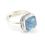 Side View Silver Aquamarine 10mm Square Bali Ring