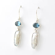 Side View  Silver Blue Topaz and Stick Pearl Earrings