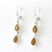 Side View Silver Citrine 2 Tear Dangle Earrings