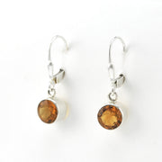 Side View Silver Citrine 7mm Round Dangle Earrings