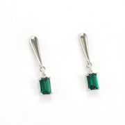 Side View Silver Created Emerald 1ct Rectangle Diamond .04ct Earrings