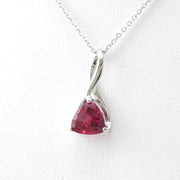Side View Silver Created Ruby 1.3ct Trillion Necklace