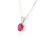 Side View Silver Created Ruby 1ct Oval CZ Necklace