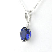 Side View Silver Created Sapphire 2.5ct Oval CZ Necklace