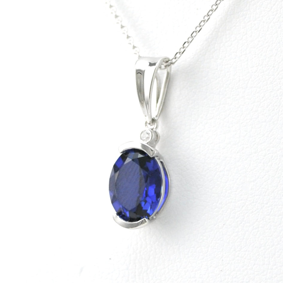 Side View Silver Created Sapphire 2.5ct Oval CZ Necklace