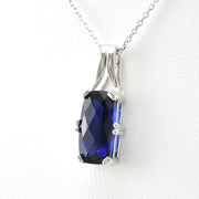 Side View Silver Created Sapphire 3ct Rectangle Necklace