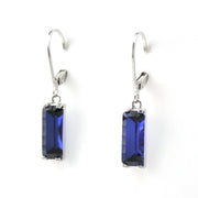 Side View Silver Created Sapphire 4.5ct Rectangle Dangle Earrings