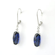 Side View Silver Created Sapphire 5.8ct Oval CZ Dangle Earrings