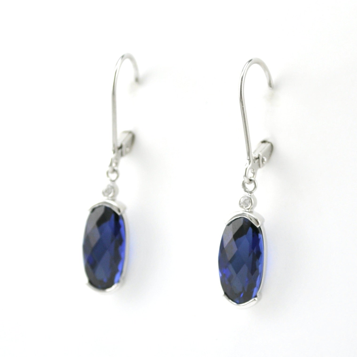 Side View Silver Created Sapphire 5.8ct Oval CZ Dangle Earrings