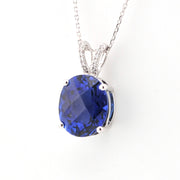 Side View Silver Created Sapphire 5ct Oval CZ Necklace