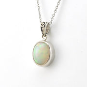 Side View Silver Ethiopian Opal 8x10mm Oval Necklace