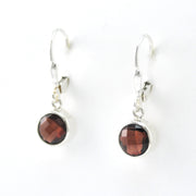 Side View Silver Garnet 6mm Round Dangle Earrings