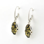 Side View Silver Green Amber Long Oval Dangle Earrings