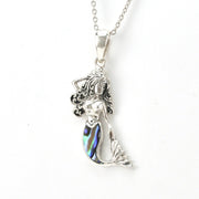 Side View Silver Mermaid with Abalone Tail Small Necklace