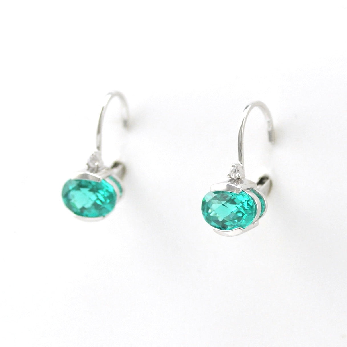 Side View Silver Paraiba Garnet 2.3ct Oval CZ Earrings