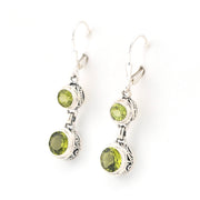Side View Silver Peridot 2 Round Bali Dangle Earrings