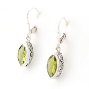 Side View Silver Peridot 6x12mm Marquise Bali Earrings