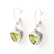 Side View Silver Peridot 9mm Trillion Bali Earrings