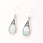 Side View Silver Roman Glass Oval Dangle Earrings