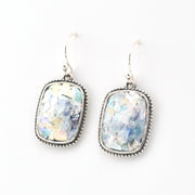 Side View Silver Roman Glass Rectangle Dangle Earrings