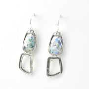 Side View Silver Roman Glass Rectangular Dangle Earrings