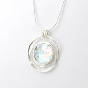 Side View Silver Roman Glass Spiral Circle Necklace