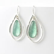 Side View Silver Roman Glass Tear in Silver Tear Dangle Earring