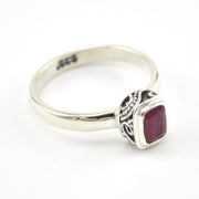 Side Veiw Silver Ruby 4x6mm Rectangle Bali Ring